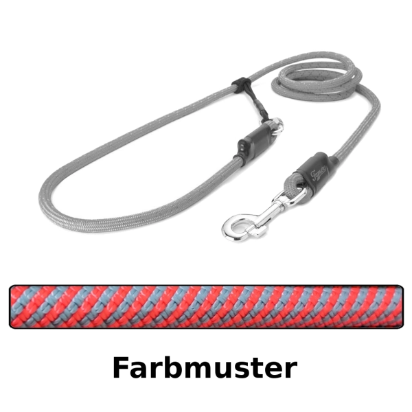 EASYLONG Hundeleine - L - 2m - grau und rot gestreift